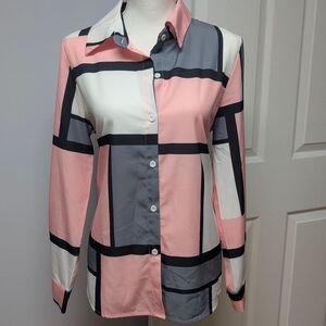 Stylish Pink and Gray Block Women's Top Size L